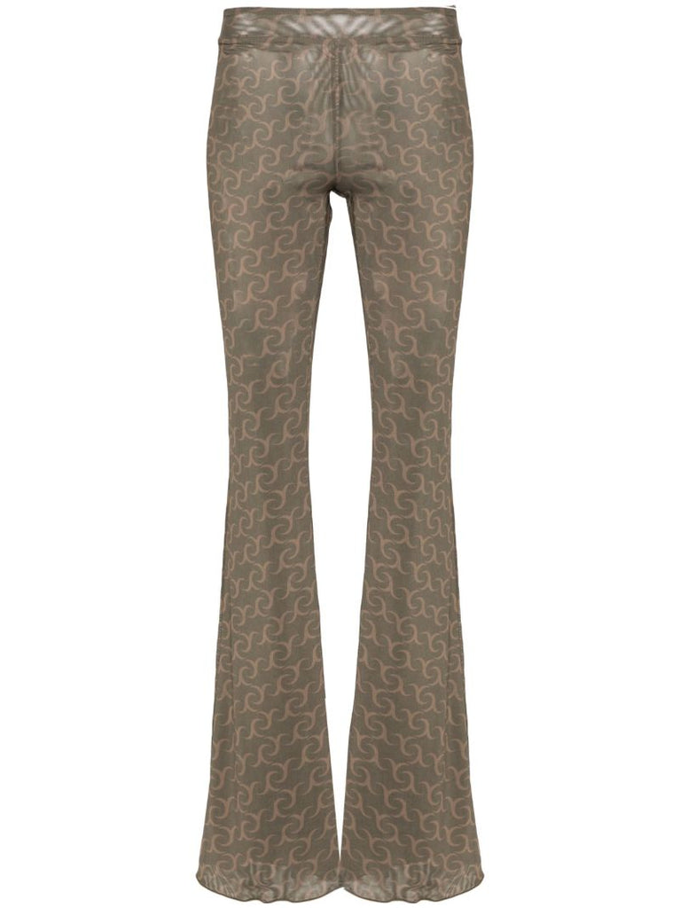 Green Wilted Flowers-print Flared Trousers