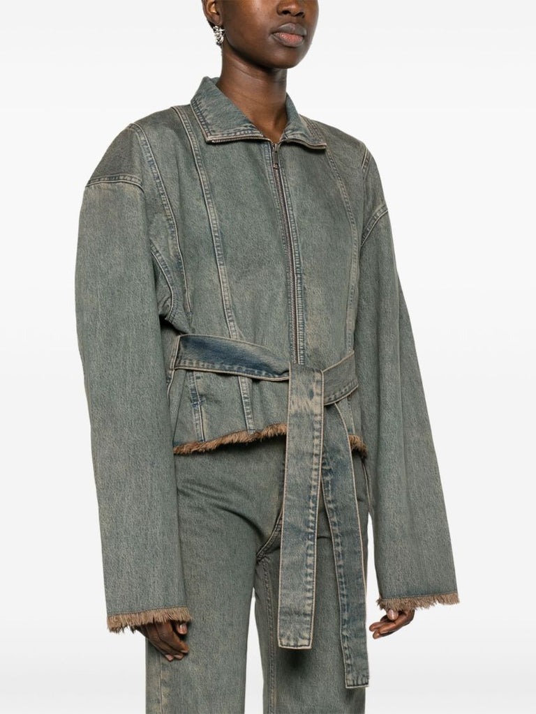 Grey Belted Denim Jacket