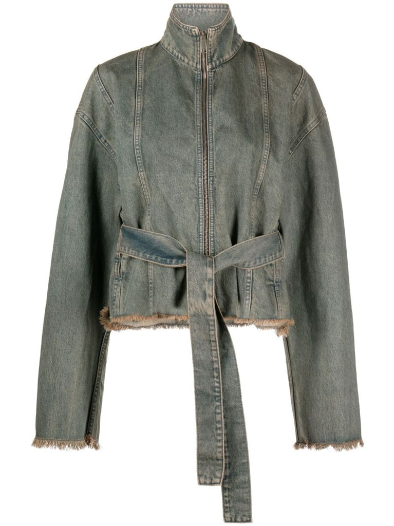 Grey Belted Denim Jacket