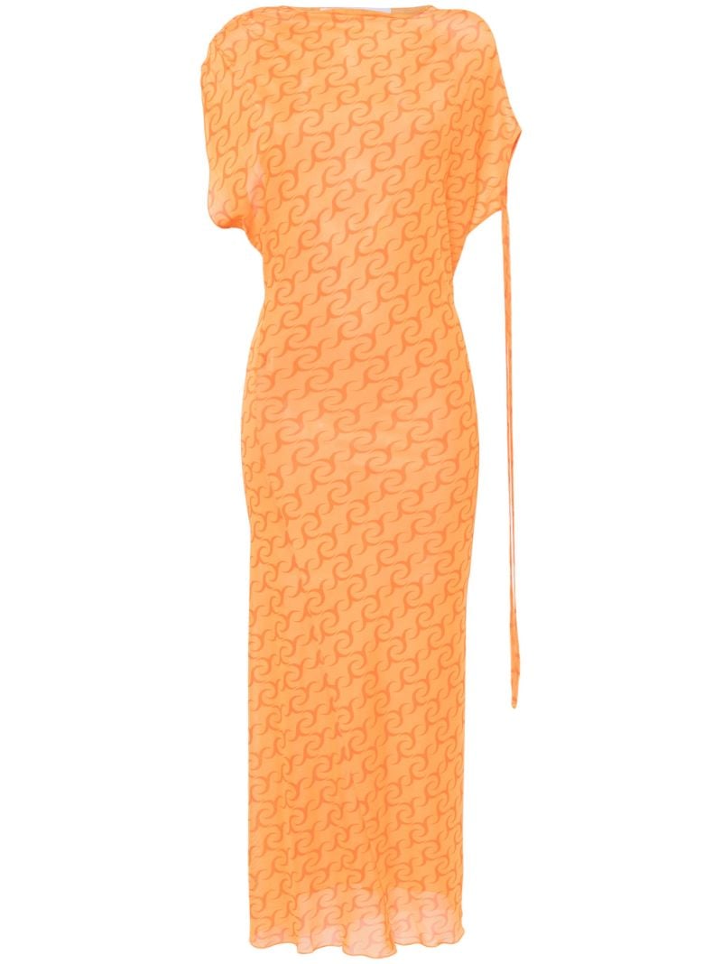 Orange Logo-print Asymmetric Midi Dress