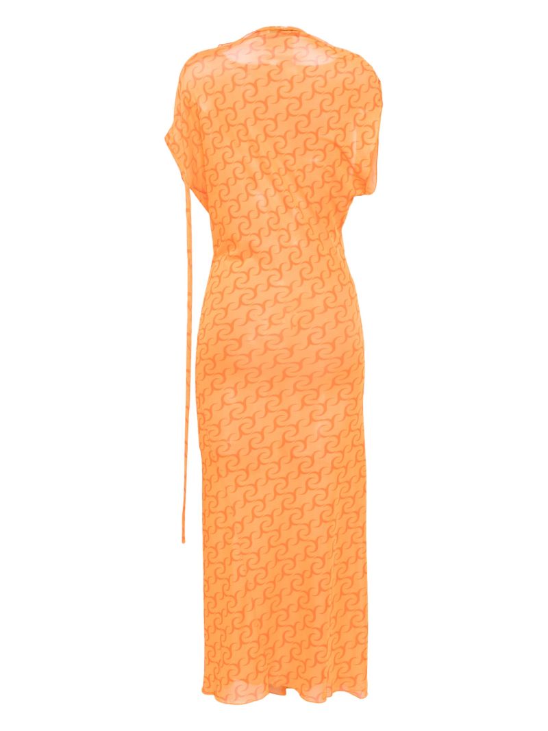 Orange Logo-print Asymmetric Midi Dress