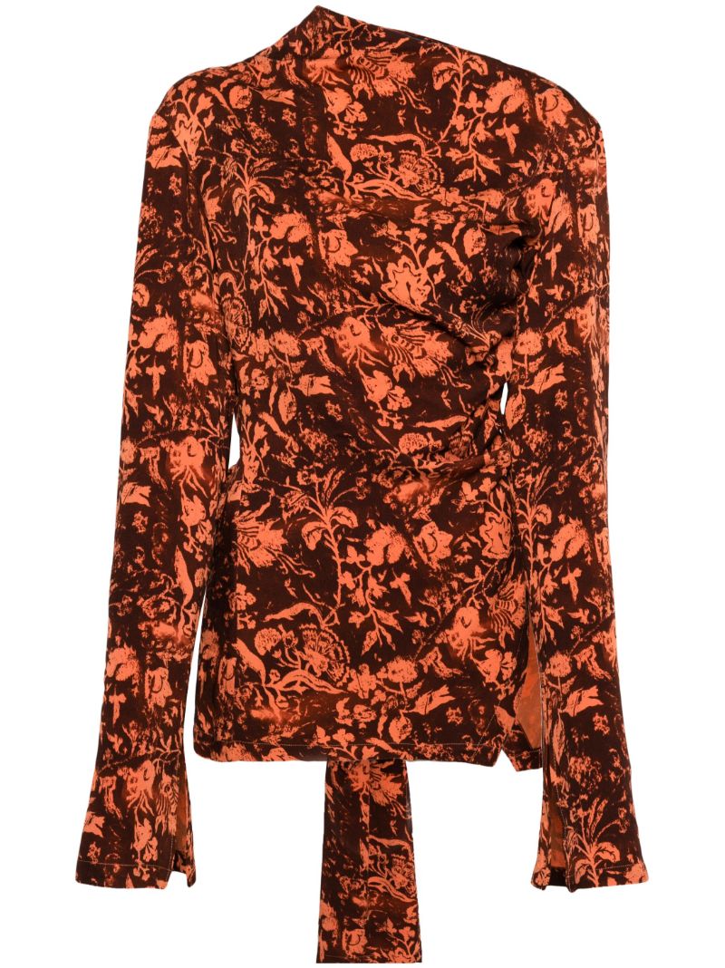 Brown Wilted Flowers-print Blouse