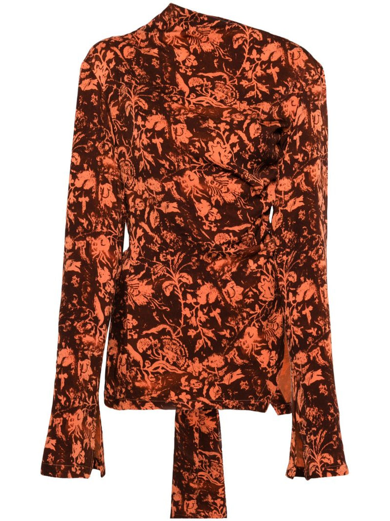 Brown Wilted Flowers-print Blouse