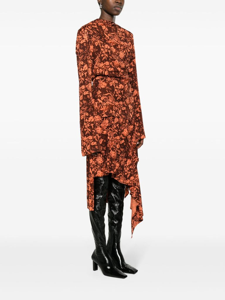Brown Wilted Flowers-print Blouse