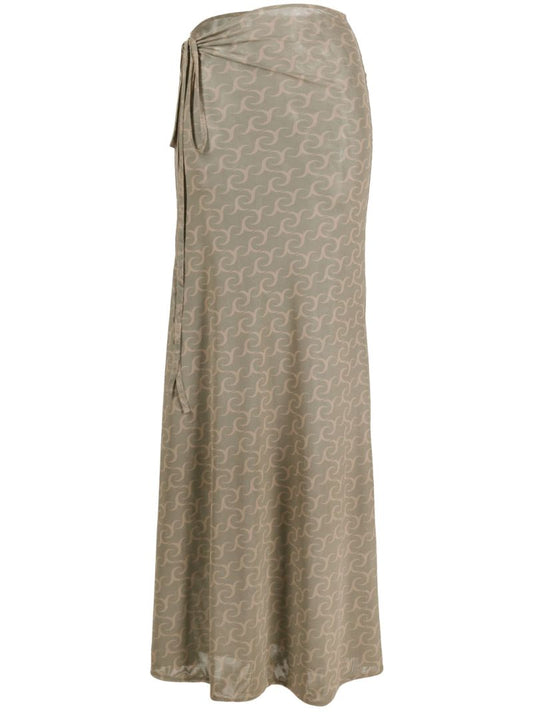 Green Wilted Flowers-print Wrap Skirt