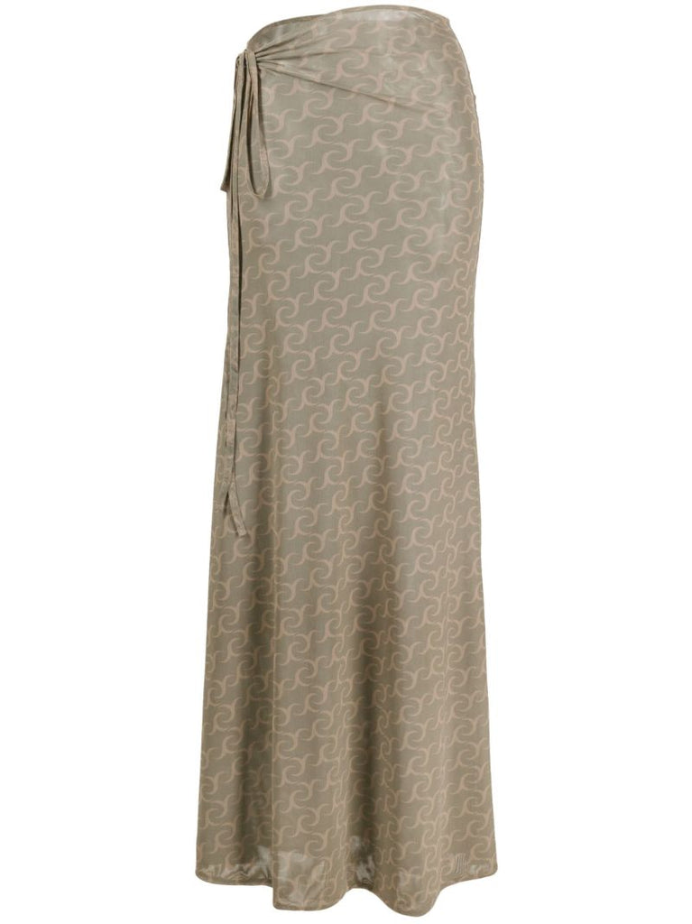 Green Wilted Flowers-print Wrap Skirt