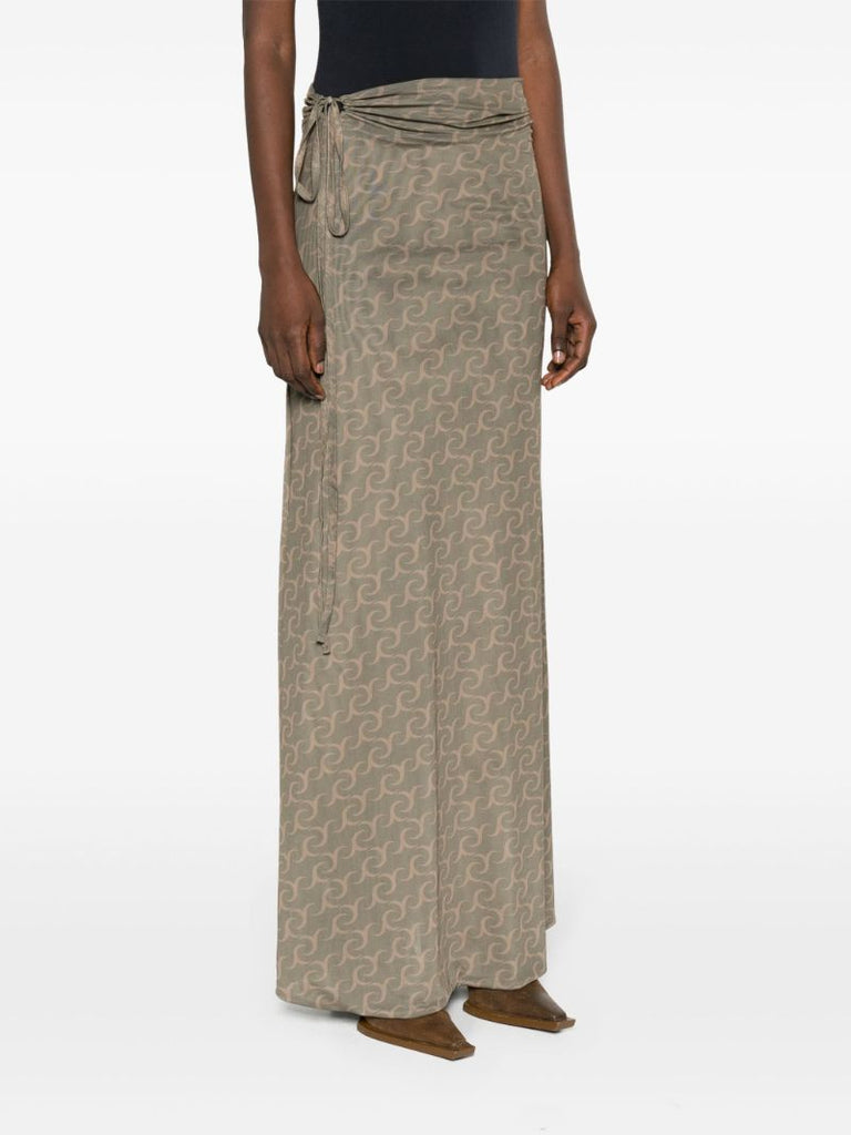 Green Wilted Flowers-print Wrap Skirt