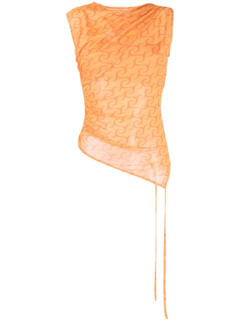 Orange Logo-print Asymmetric Top