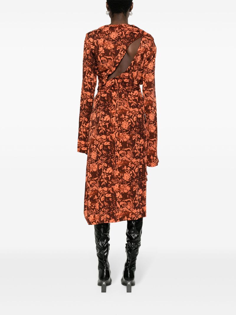 Brown Wilted Flowers-print Midi Skirt
