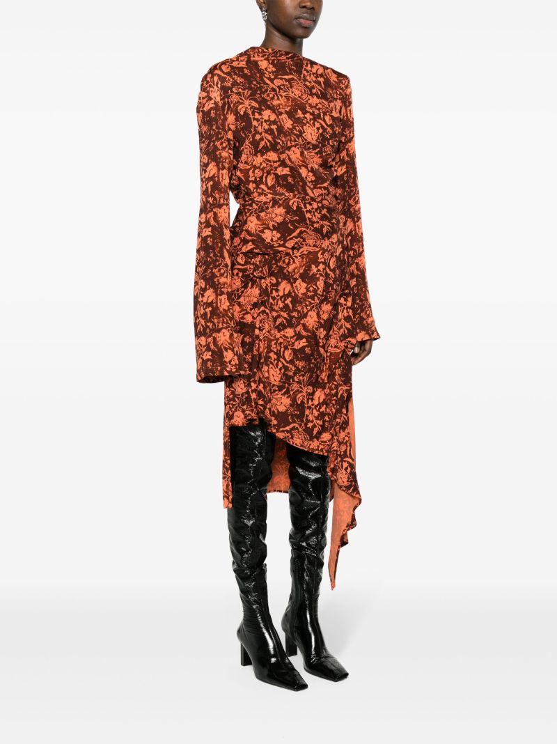 Brown Wilted Flowers-print Midi Skirt