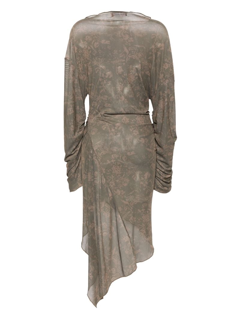 Green Wilted Flowers-print Asymmetric Dress
