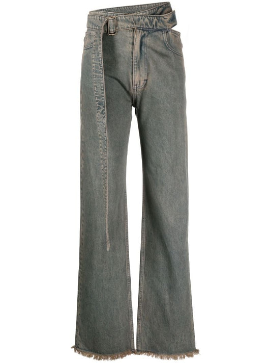 Grey Cut-out Straight-leg Jeans