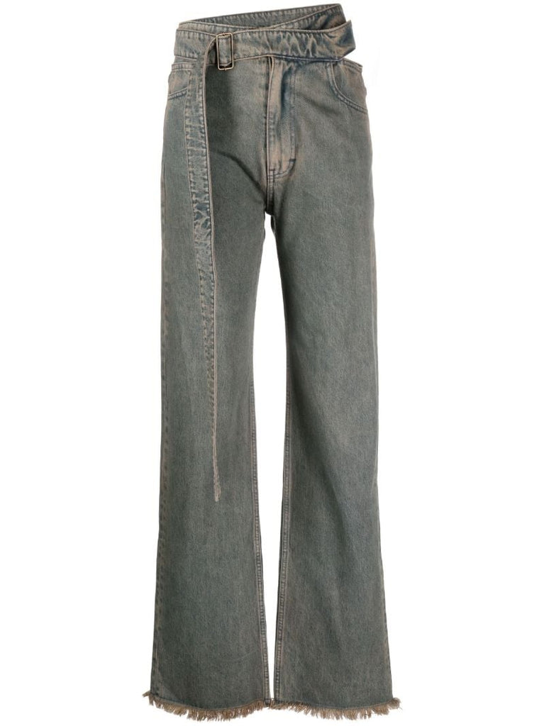 Grey Cut-out Straight-leg Jeans