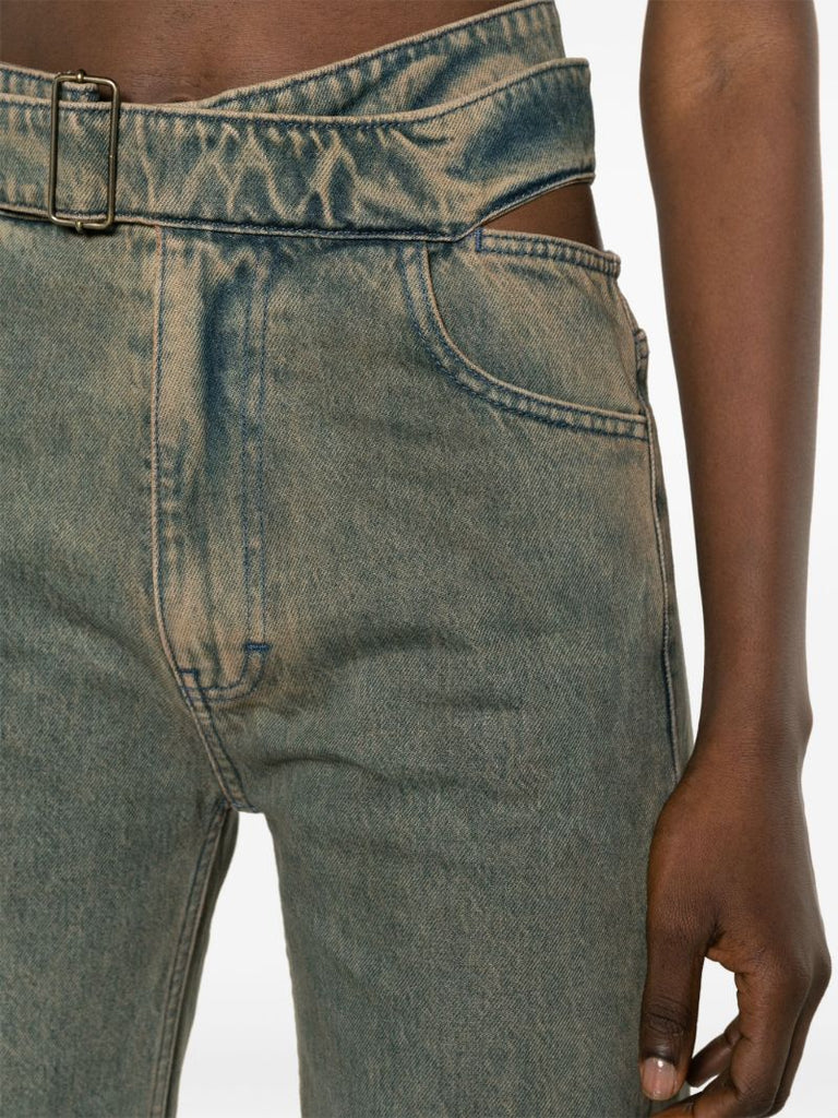 Grey Cut-out Straight-leg Jeans