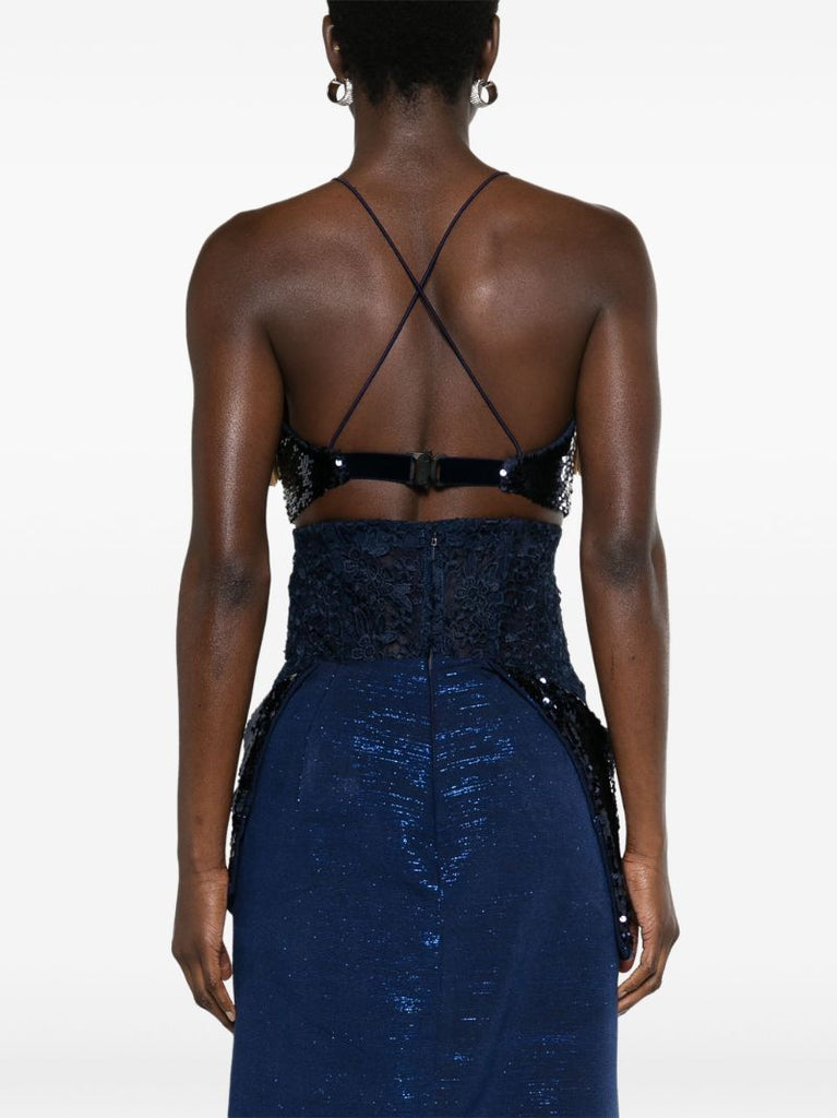 Blue Mlamli Sequinned Crop Top