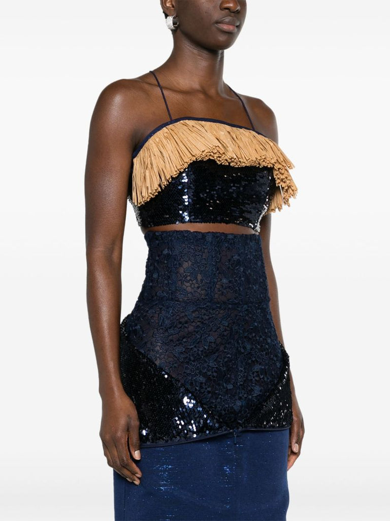 Blue Mlamli Sequinned Crop Top