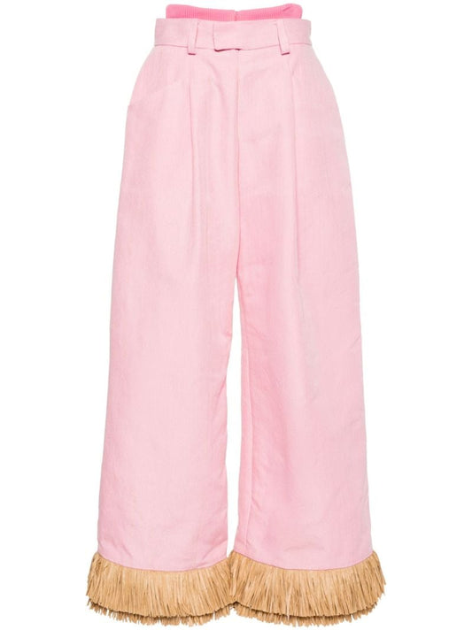 Pink Street Sweeper Fringed Palazzo Pants