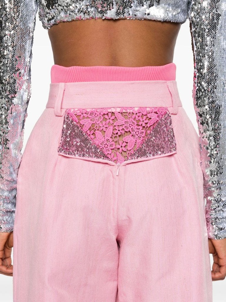 Pink Street Sweeper Fringed Palazzo Pants