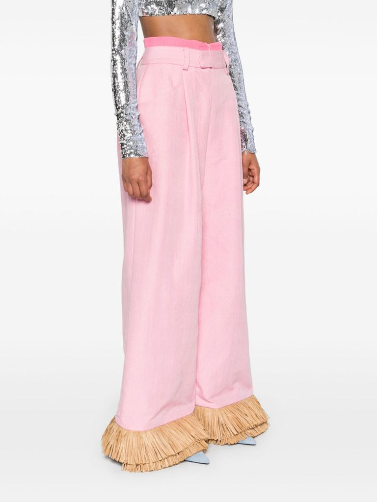 Pink Street Sweeper Fringed Palazzo Pants