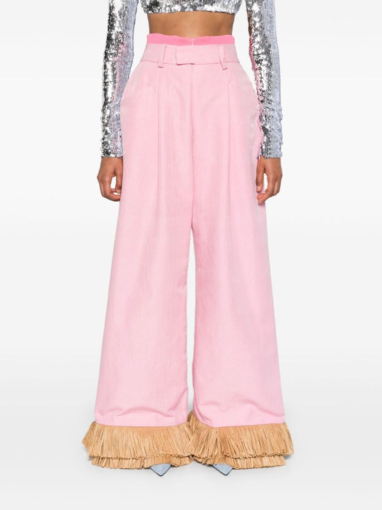 Pink Street Sweeper Fringed Palazzo Pants