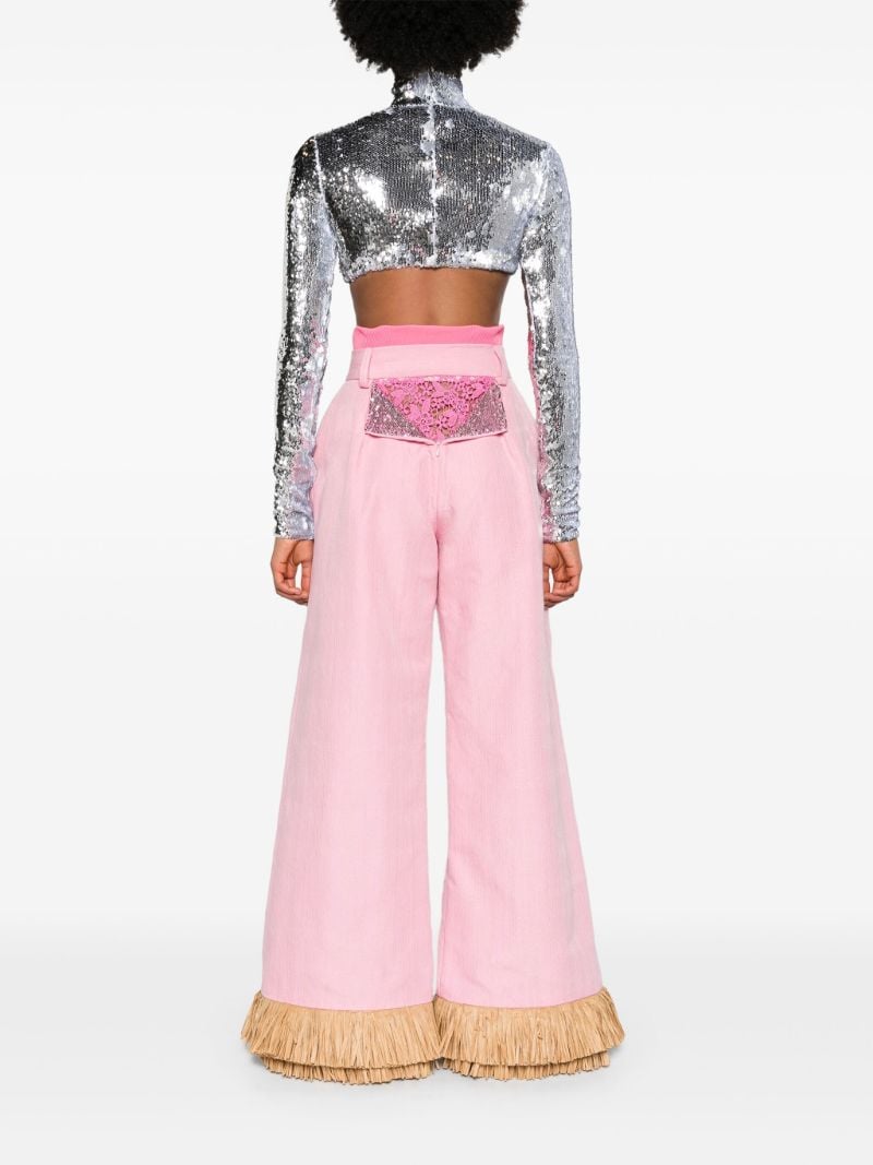 Pink Street Sweeper Fringed Palazzo Pants