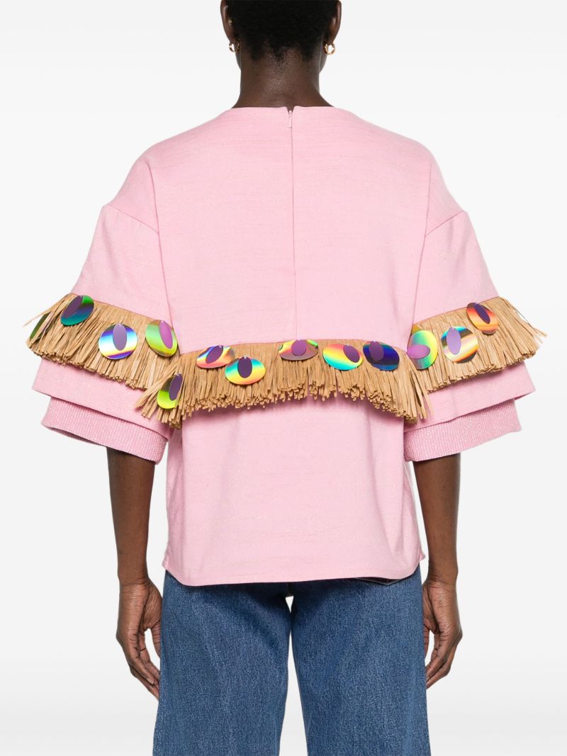 Pink Gambaga Kente Fringed T-shirt