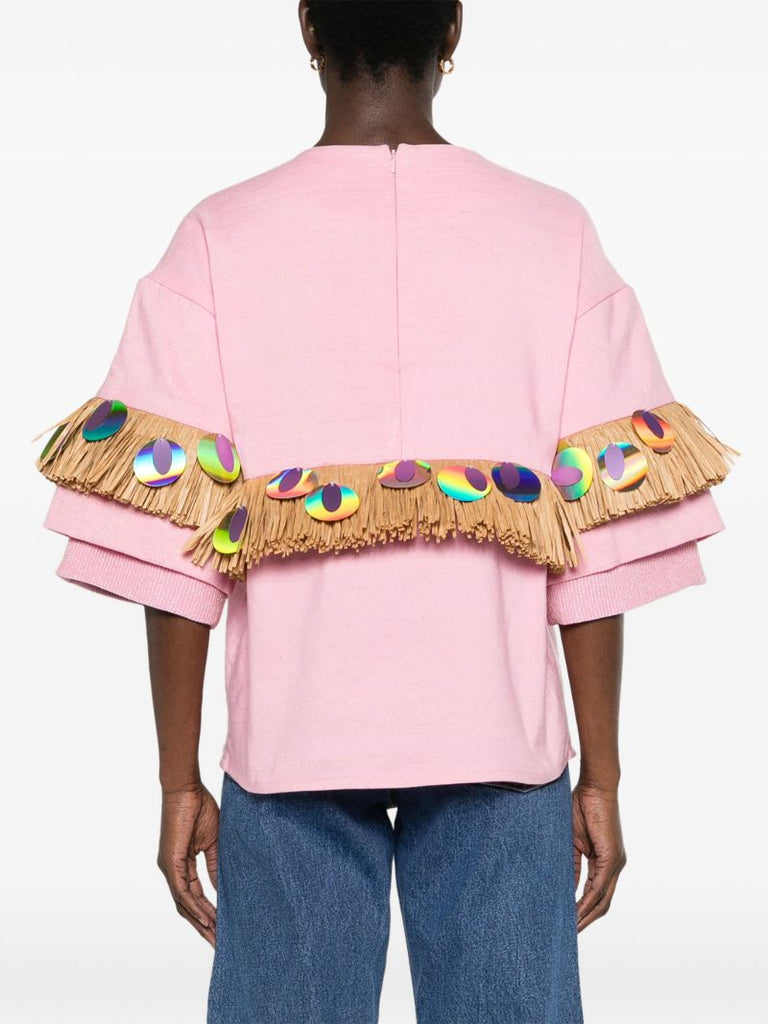 Pink Gambaga Kente Fringed T-shirt