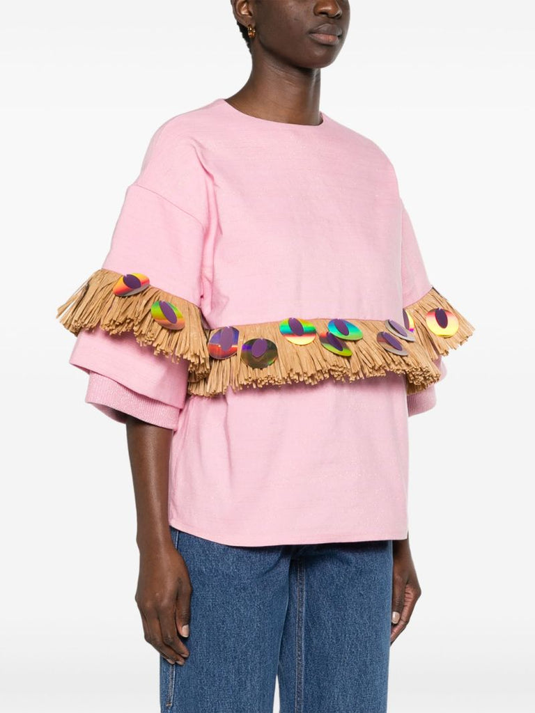 Pink Gambaga Kente Fringed T-shirt