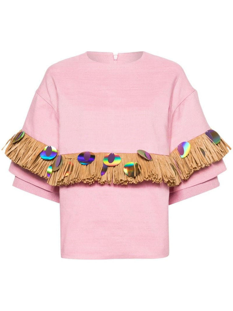 Pink Gambaga Kente Fringed T-shirt
