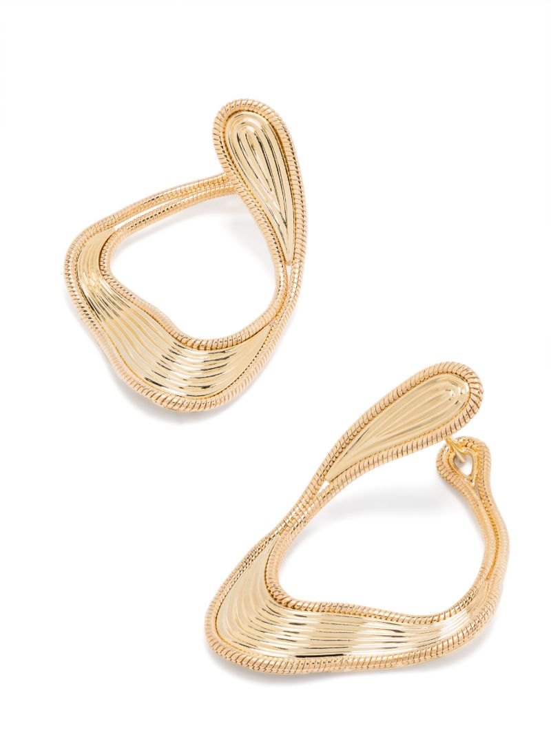 18k Yellow Gold Stream Lines Hoop Earrings