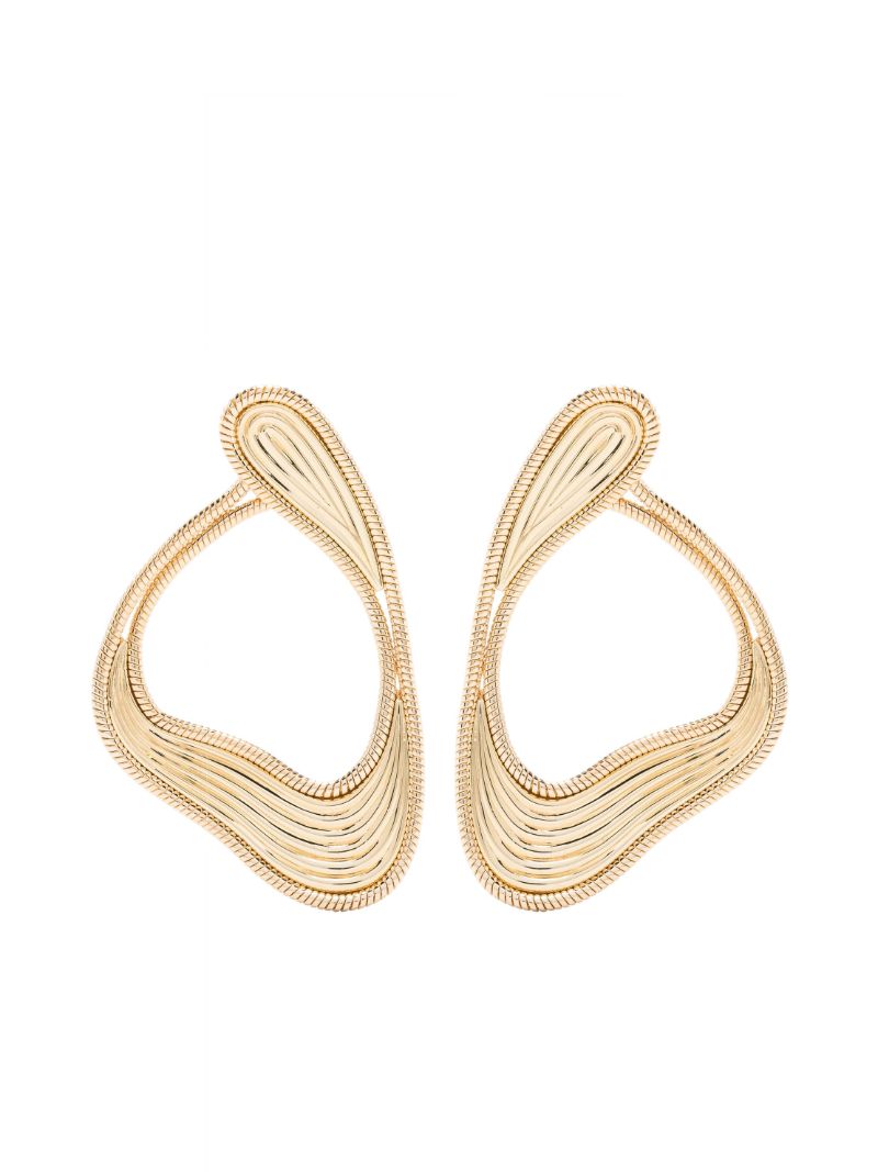 18k Yellow Gold Stream Lines Hoop Earrings