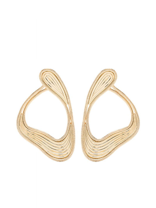 18k Yellow Gold Stream Lines Hoop Earrings
