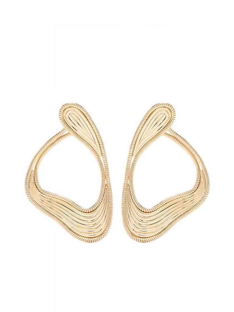 18k Yellow Gold Stream Lines Hoop Earrings