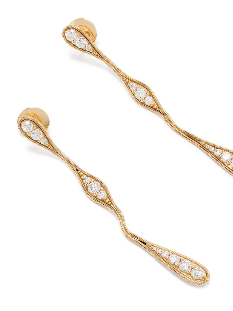 18k Yellow Gold Fluid Diamond Drop Earrings