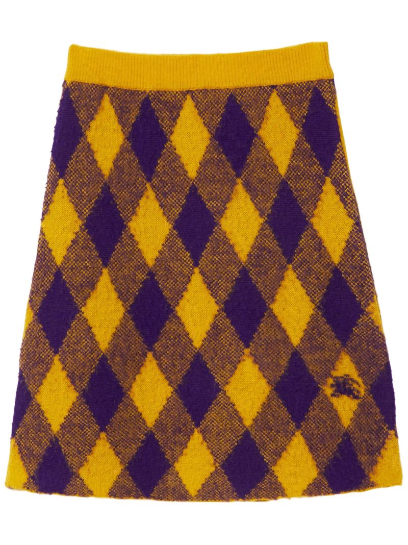 Yellow Argyle Wool Mini Skirt