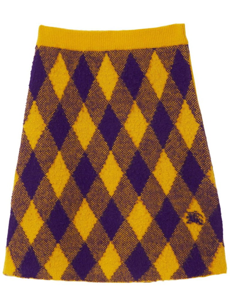 Yellow Argyle Wool Mini Skirt