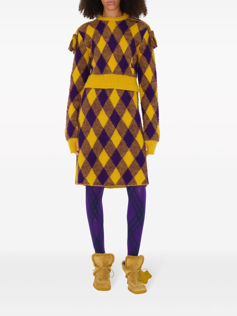 Yellow Argyle Wool Mini Skirt