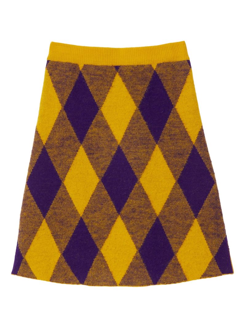 Yellow Argyle Wool Mini Skirt
