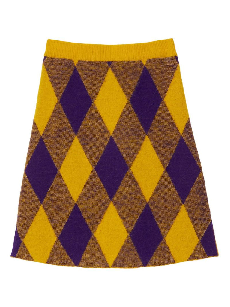 Yellow Argyle Wool Mini Skirt