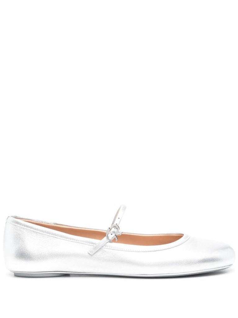 Silver-tone Carla Leather Ballet Flats
