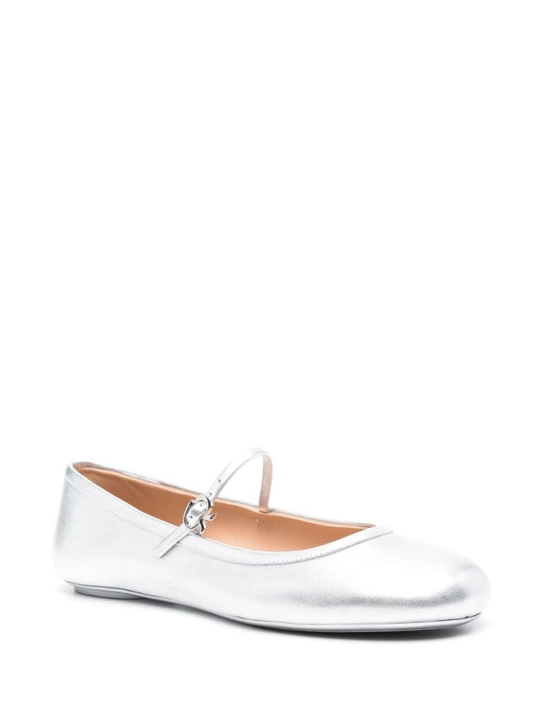 Silver-tone Carla Leather Ballet Flats