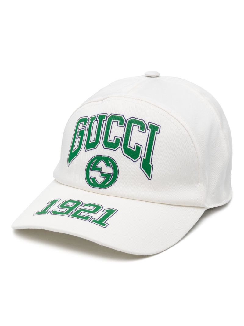 White Logo Print Cotton Cap