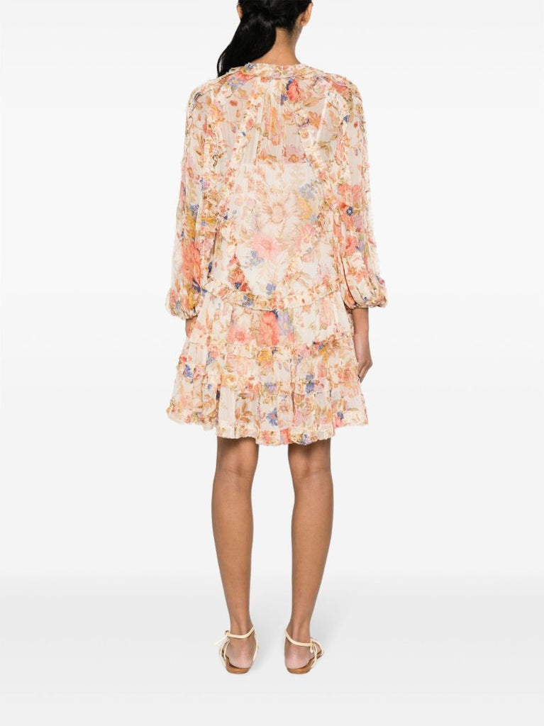 Neutral August Billow Frill Floral Mini Dress