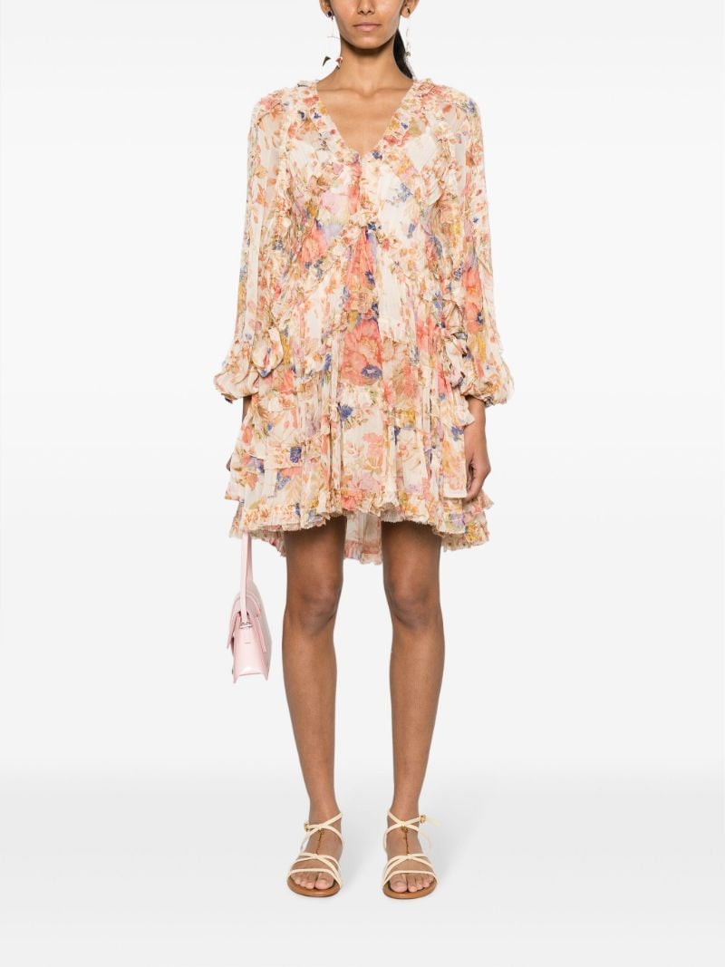 Neutral August Billow Frill Floral Mini Dress