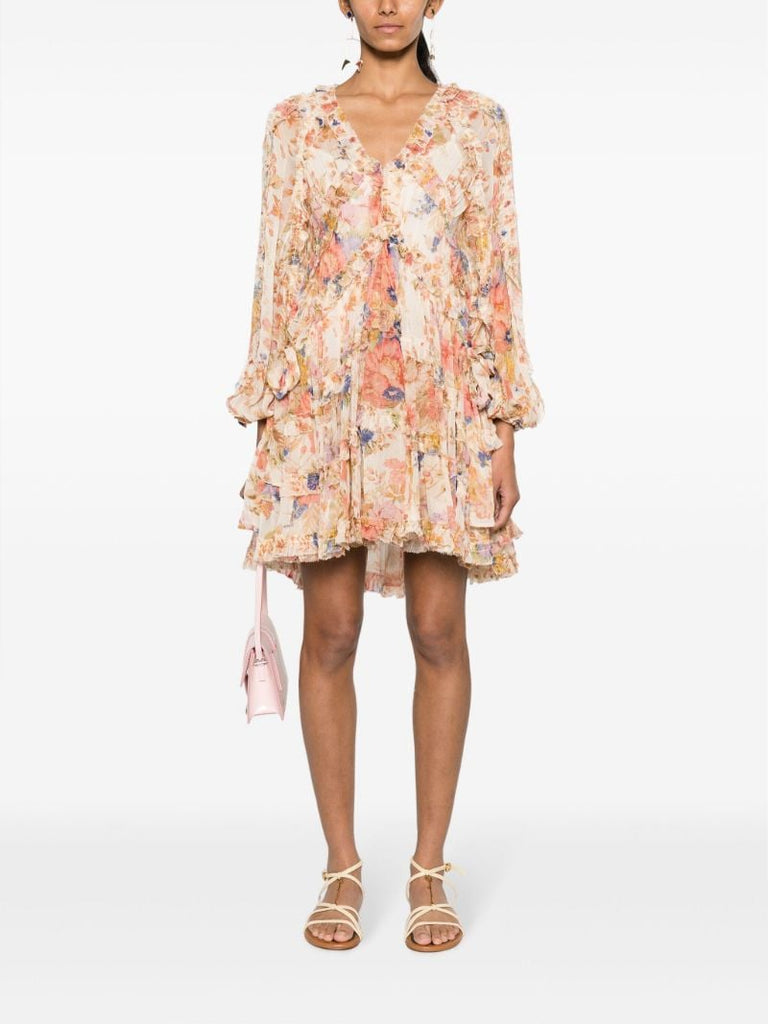 Neutral August Billow Frill Floral Mini Dress