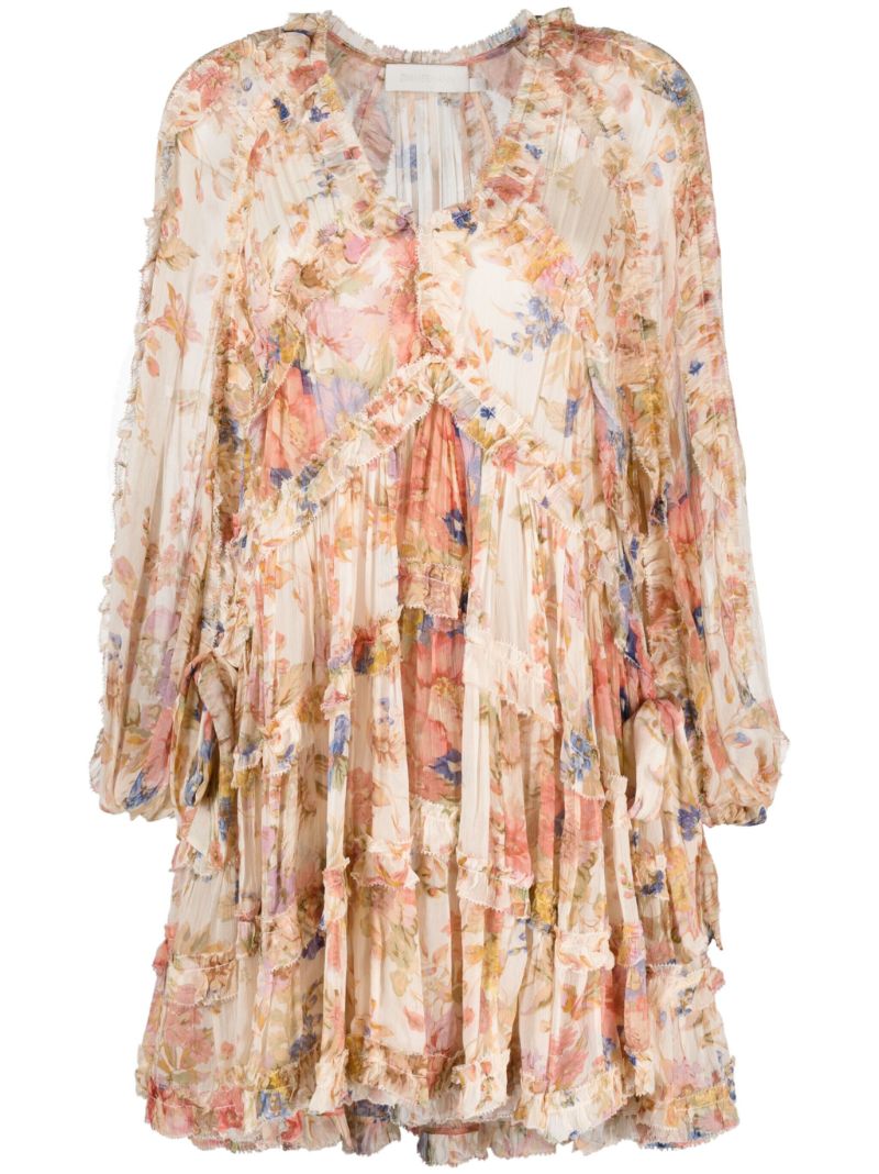Neutral August Billow Frill Floral Mini Dress