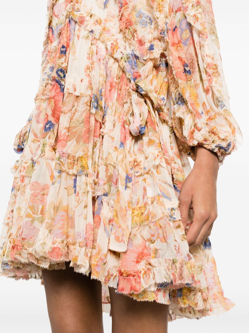 Neutral August Billow Frill Floral Mini Dress