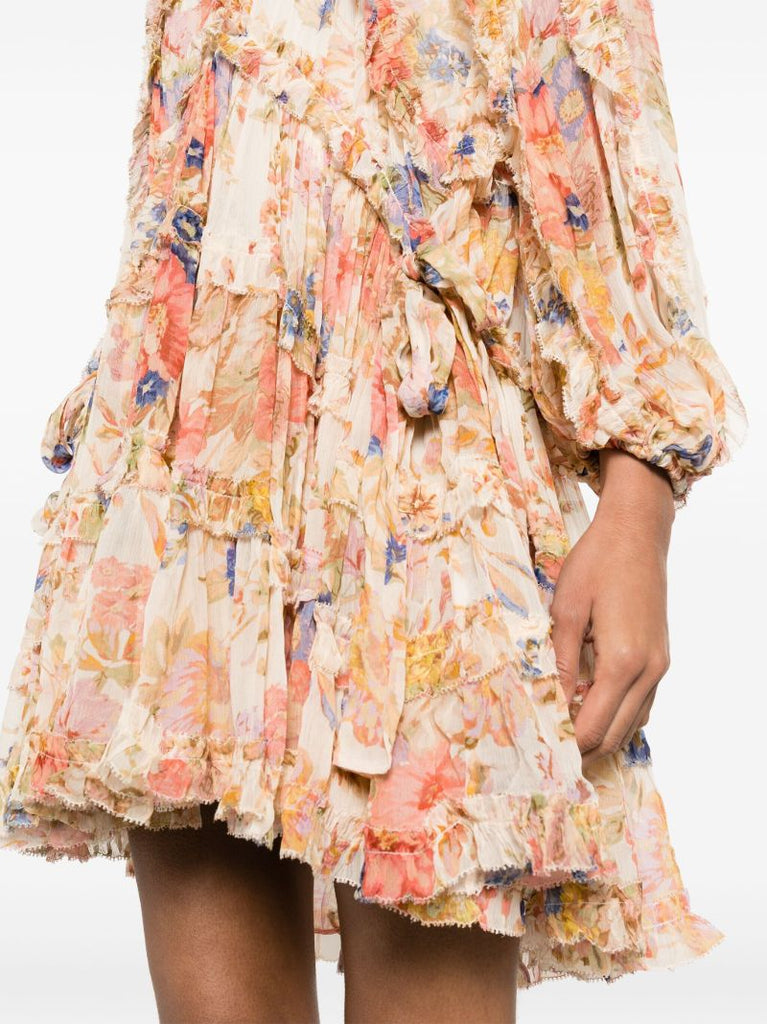 Neutral August Billow Frill Floral Mini Dress
