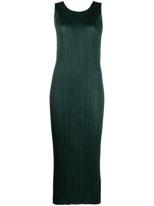 Green PlissÃ_x0083_Â© Sleeveless Midi Dress