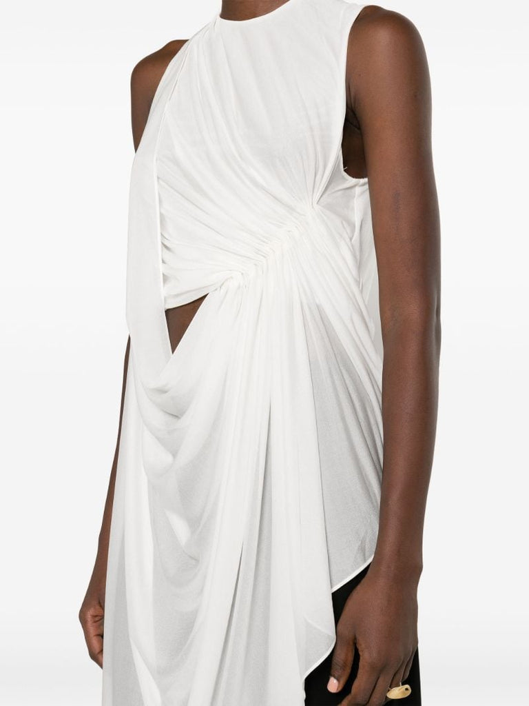 White Cut-out Draped Sleeveless Top